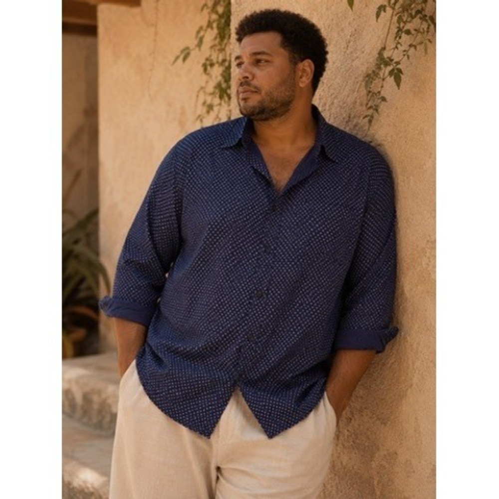 Buttoned Down Mens 4XL Tall Navy Blue Supima Cotton Geometric Button Front Shirt